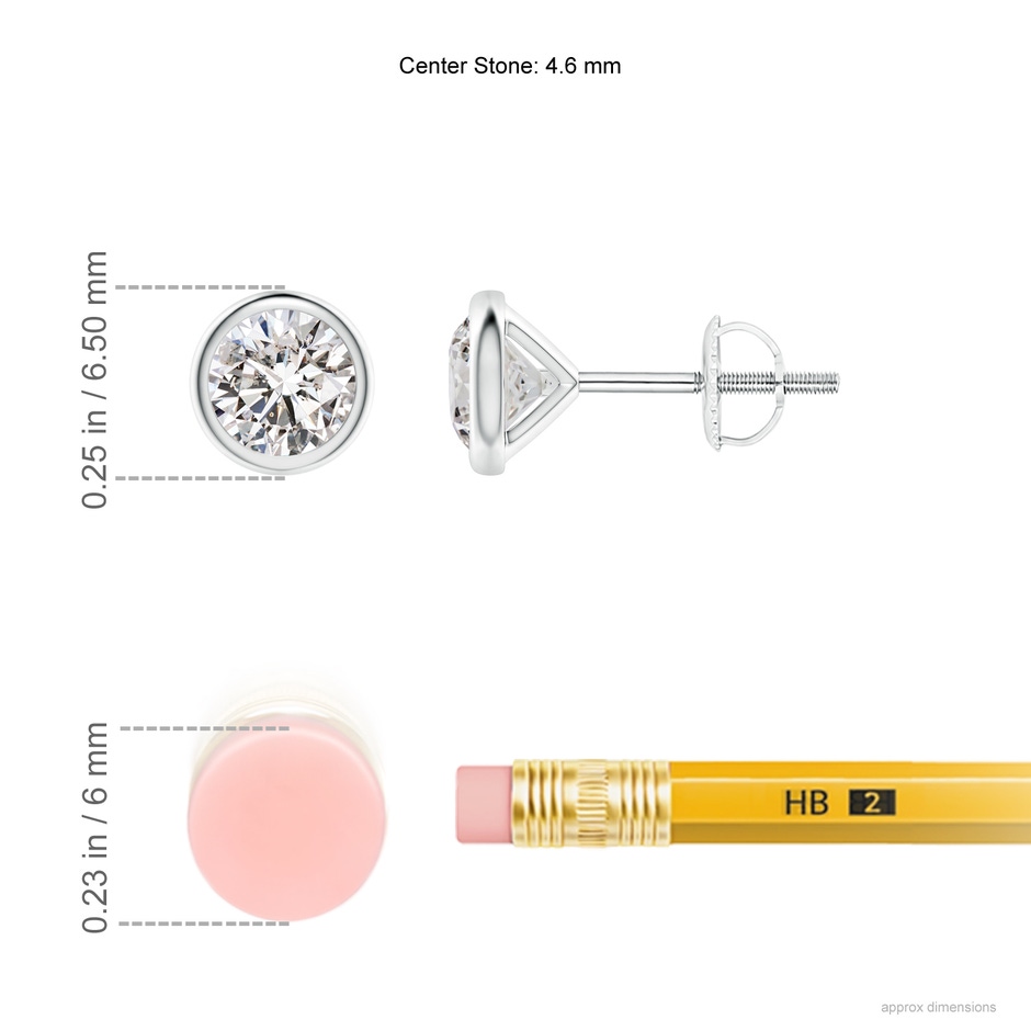 4.6mm IJI1I2 Bezel-Set Diamond Martini Stud Earrings in P950 Platinum ruler
