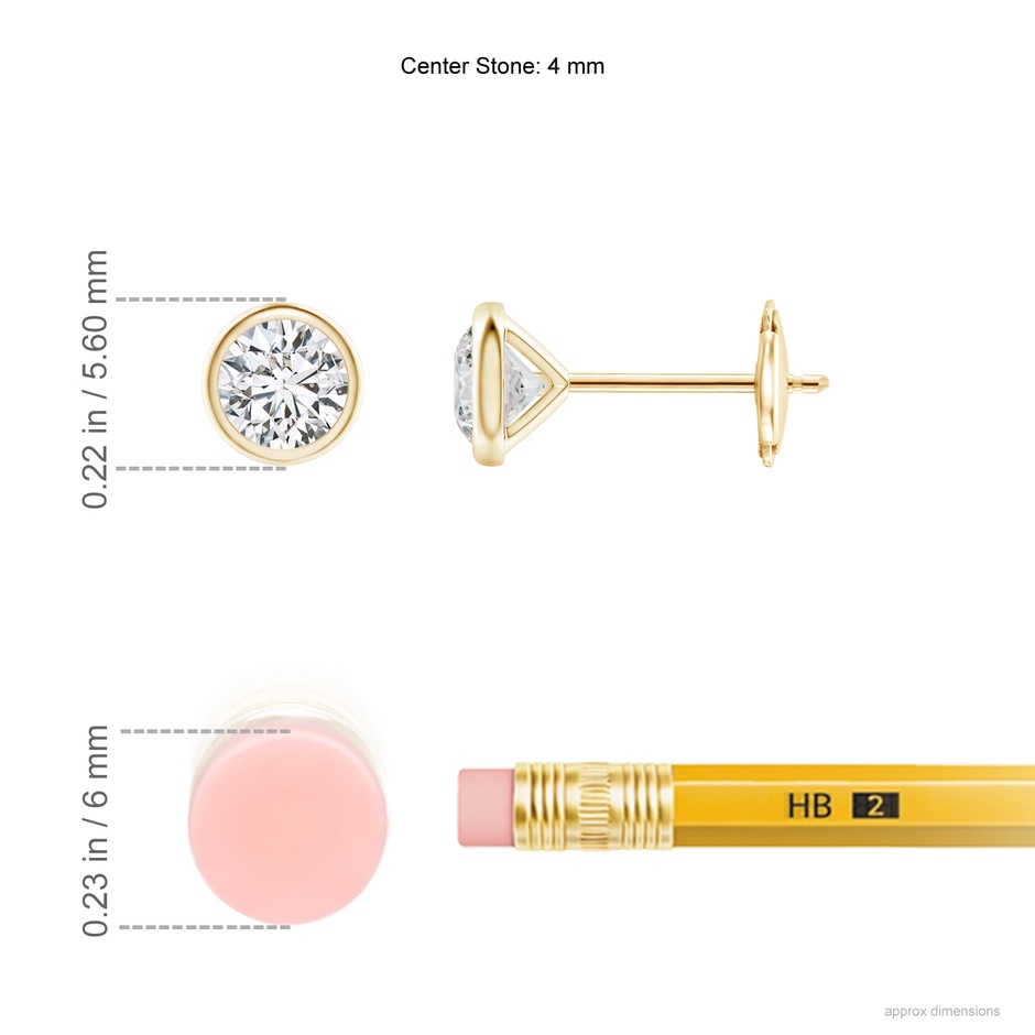 4mm HSI2 Bezel-Set Diamond Martini Stud Earrings in Yellow Gold ruler