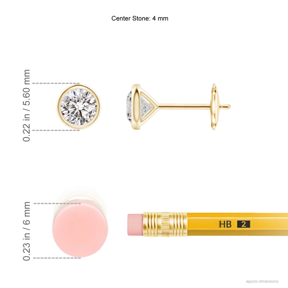 4mm IJI1I2 Bezel-Set Diamond Martini Stud Earrings in 18K Yellow Gold ruler