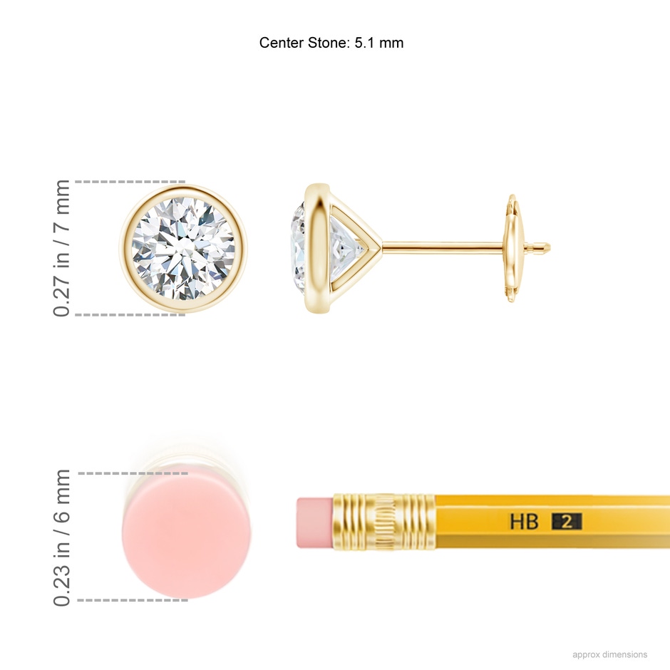 5.1mm GVS2 Bezel-Set Diamond Martini Stud Earrings in Yellow Gold ruler