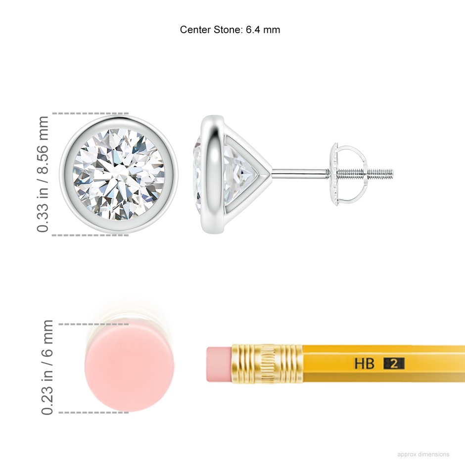 6.4mm GVS2 Bezel-Set Diamond Martini Stud Earrings in P950 Platinum ruler