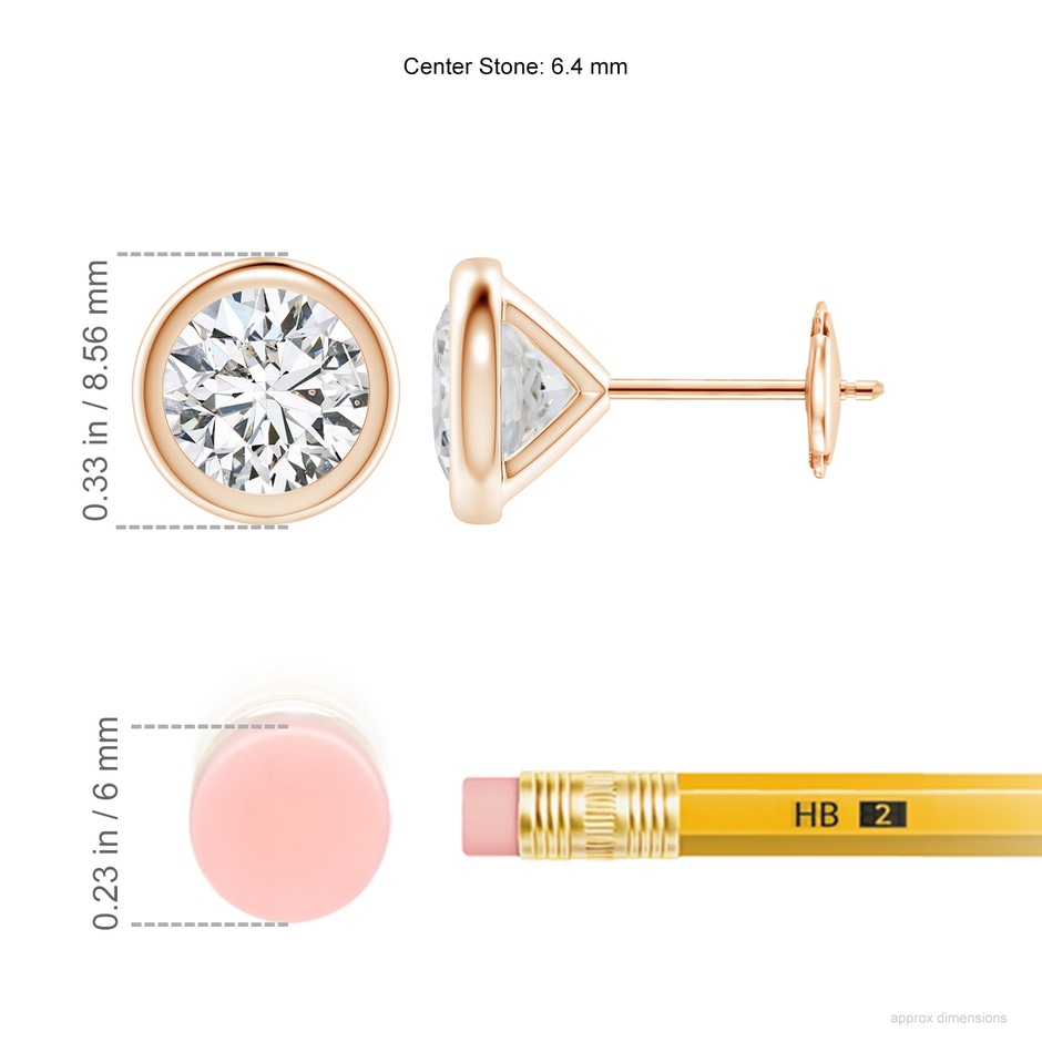 6.4mm HSI2 Bezel-Set Diamond Martini Stud Earrings in Rose Gold ruler