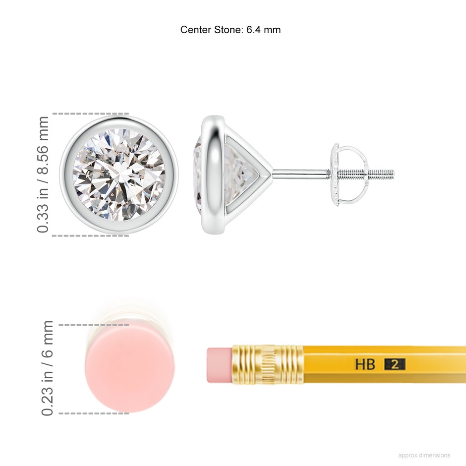6.4mm IJI1I2 Bezel-Set Diamond Martini Stud Earrings in P950 Platinum ruler