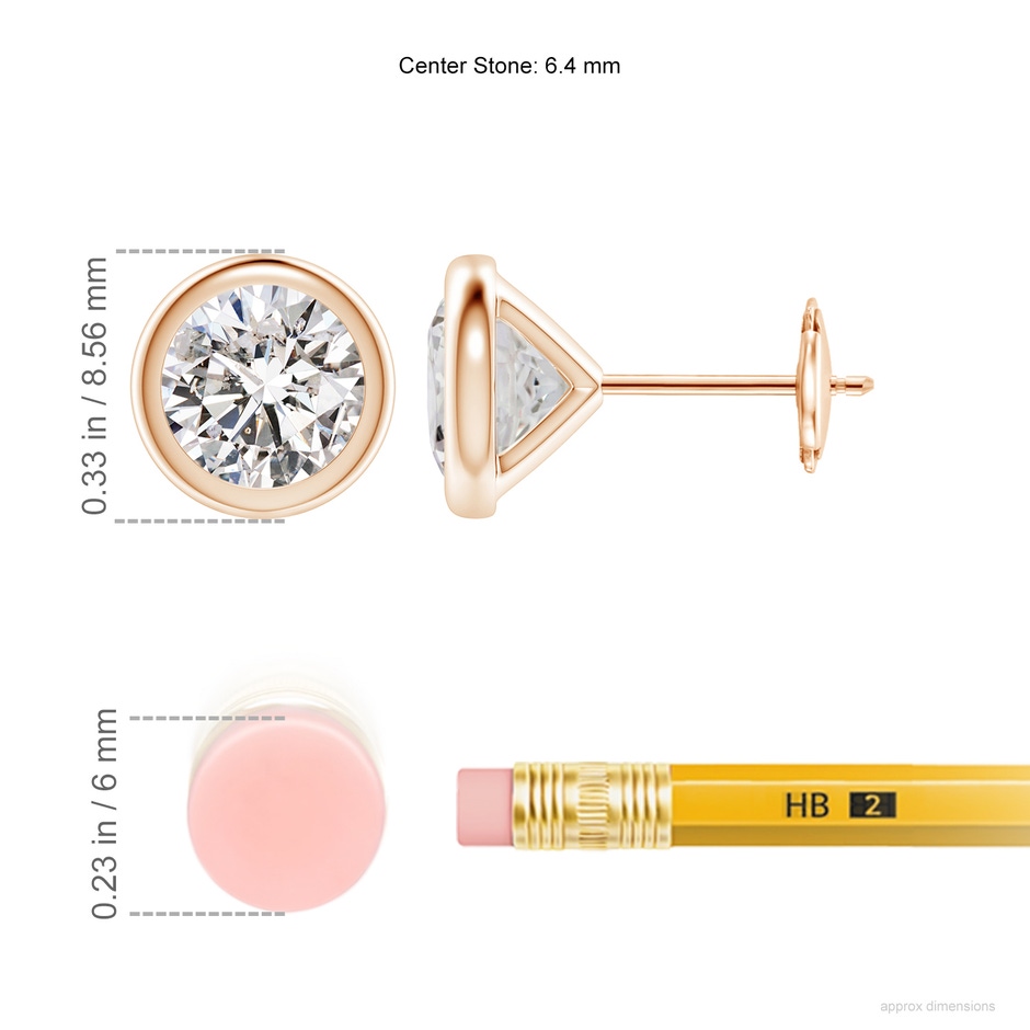 6.4mm IJI1I2 Bezel-Set Diamond Martini Stud Earrings in Rose Gold ruler