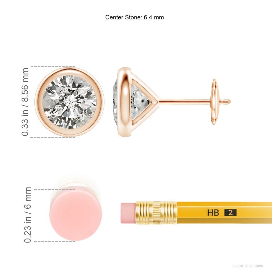 6.4mm KI3 Bezel-Set Diamond Martini Stud Earrings in Rose Gold ruler