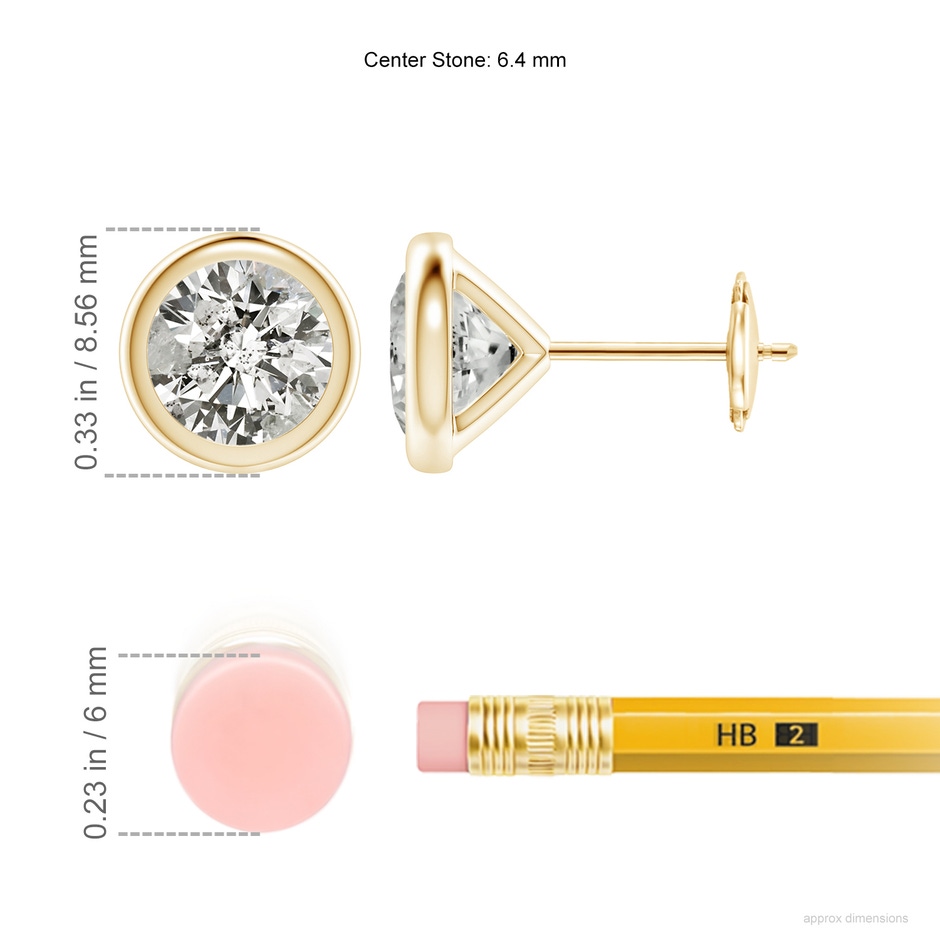 6.4mm KI3 Bezel-Set Diamond Martini Stud Earrings in Yellow Gold ruler