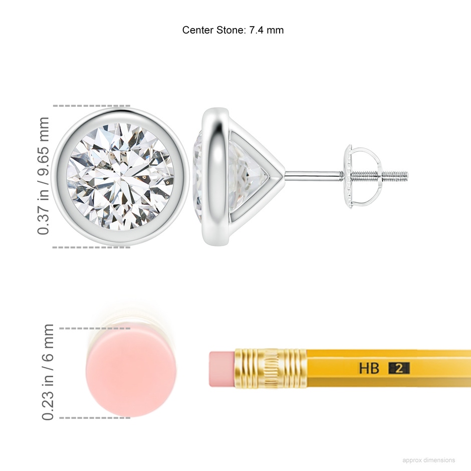 7.4mm HSI2 Bezel-Set Diamond Martini Stud Earrings in P950 Platinum ruler
