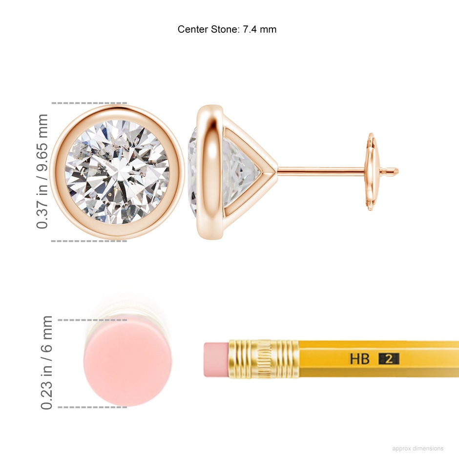 7.4mm IJI1I2 Bezel-Set Diamond Martini Stud Earrings in Rose Gold ruler