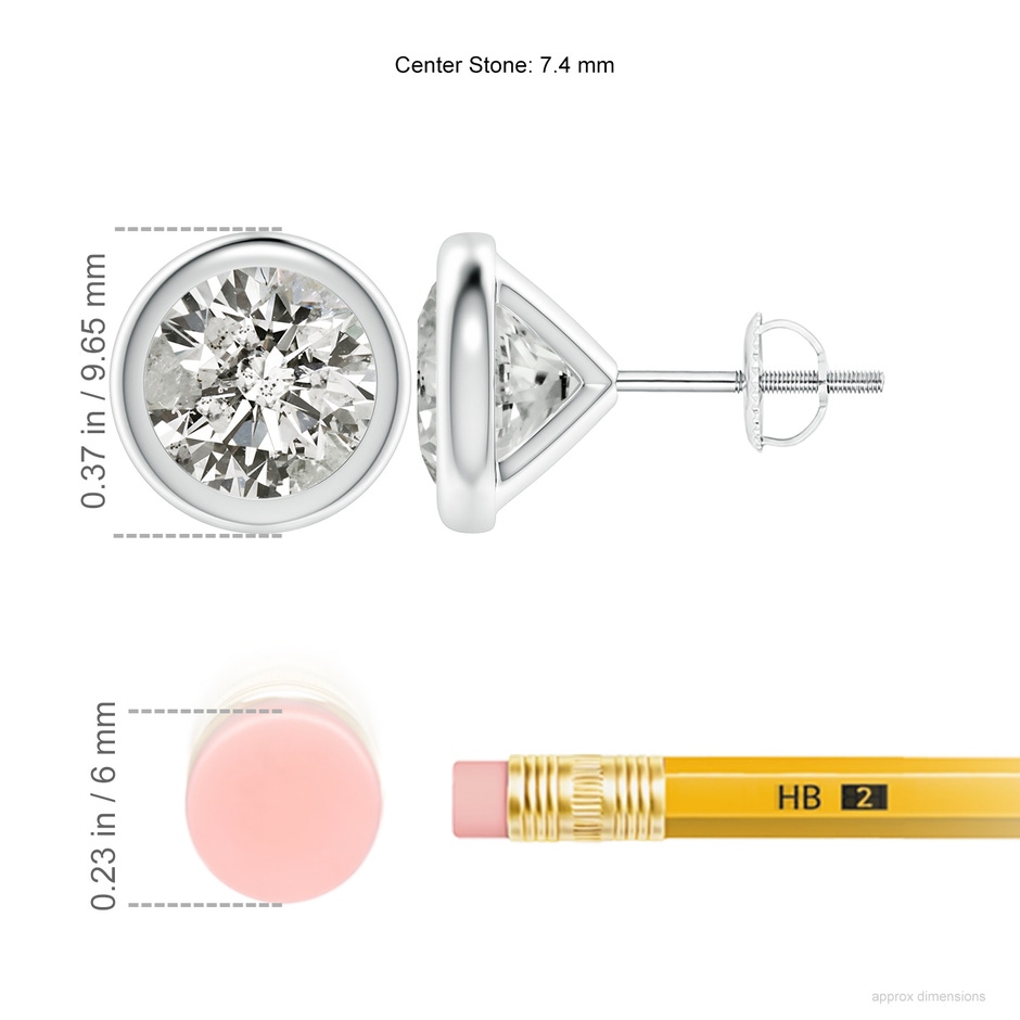 7.4mm KI3 Bezel-Set Diamond Martini Stud Earrings in P950 Platinum ruler