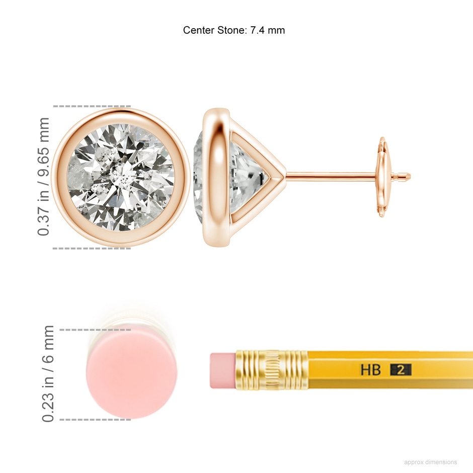 7.4mm KI3 Bezel-Set Diamond Martini Stud Earrings in Rose Gold ruler
