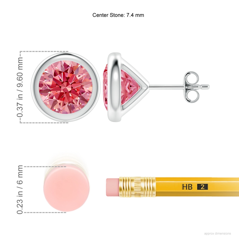 7.4mm AAAA Bezel-Set Fancy Intense Pink Diamond Martini Stud Earrings in P950 Platinum ruler