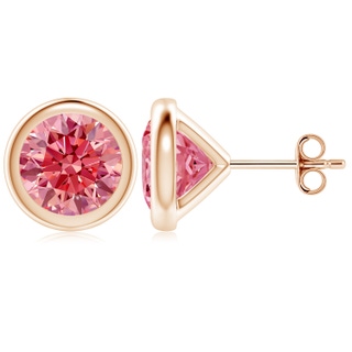 7.4mm AAAA Bezel-Set Fancy Intense Pink Diamond Martini Stud Earrings in Rose Gold