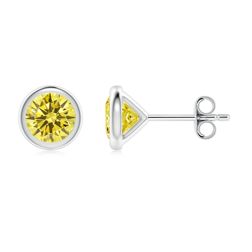 5.1mm AAAA Bezel-Set Fancy Intense Yellow Diamond Martini Stud Earrings in P950 Platinum