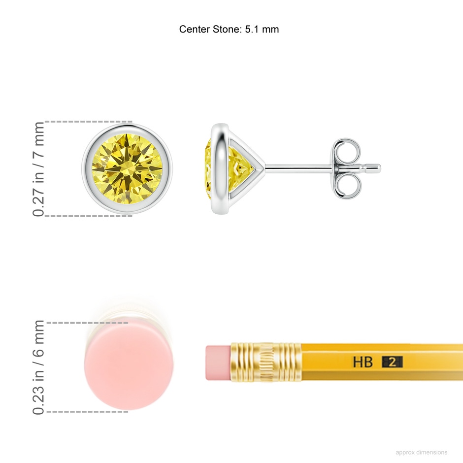 5.1mm AAAA Bezel-Set Fancy Intense Yellow Diamond Martini Stud Earrings in P950 Platinum ruler