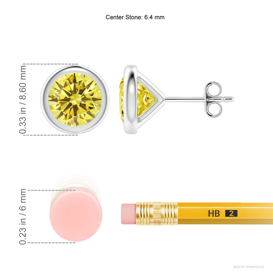 6.4mm AAAA Bezel-Set Fancy Intense Yellow Diamond Martini Stud Earrings in 18K White Gold ruler