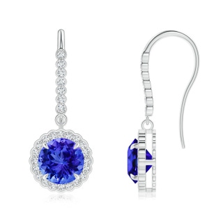 7mm AAA Vintage Style Tanzanite Drop Earrings with Halo Diamond in White Gold