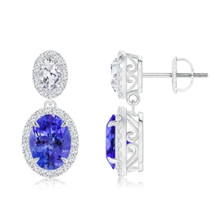 8x6mm AAA Two-Tier Oval Diamond and Tanzanite Drop Earrings in White Gold