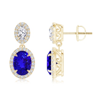 8x6mm AAAA Two-Tier Oval Diamond and Tanzanite Drop Earrings in 18K Yellow Gold