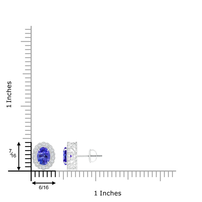 7x5mm AAA Oval Tanzanite Halo Stud Earrings with Milgrain Detailing
 in White Gold product image