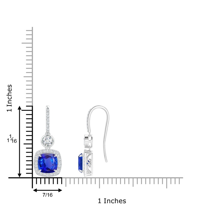 7mm AAA Fish-Hook Cushion Tanzanite Dangle Earrings with Diamonds in White Gold product image