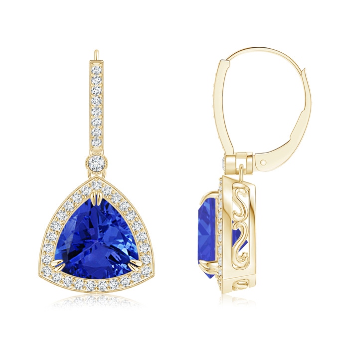 8mm AAA Vintage-Inspired Dangling Trillion Tanzanite Earrings in 18K Yellow Gold 