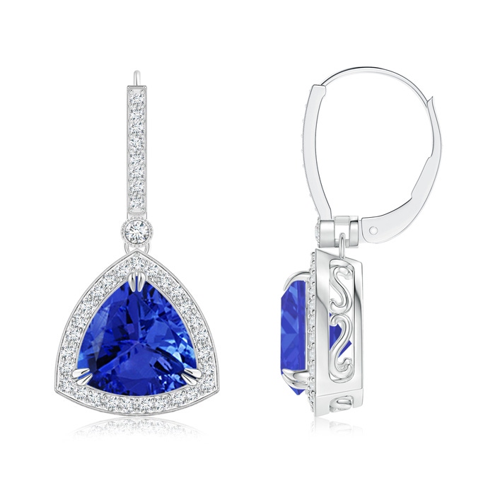 8mm AAA Vintage-Inspired Dangling Trillion Tanzanite Earrings in White Gold 