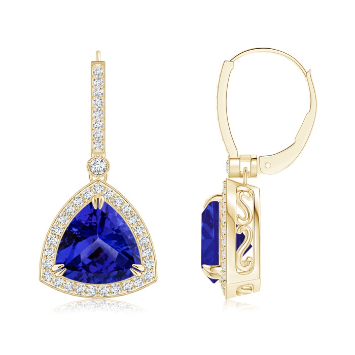 8mm AAAA Vintage-Inspired Dangling Trillion Tanzanite Earrings in 18K Yellow Gold