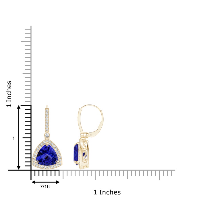 8mm AAAA Vintage-Inspired Dangling Trillion Tanzanite Earrings in Yellow Gold Product Image