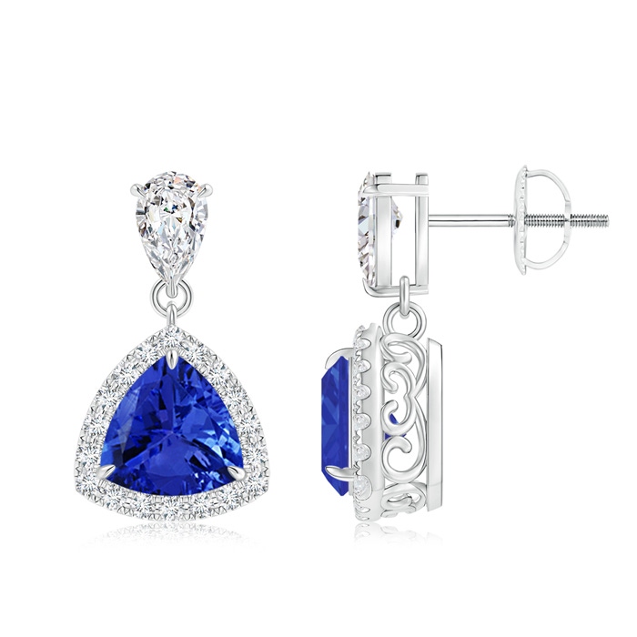 6mm AAA Claw-Set Trillion Tanzanite Halo Earrings in White Gold