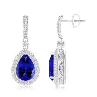 10x7mm AAAA Tanzanite Drop Earrings with Diamond Double Halo in P950 Platinum