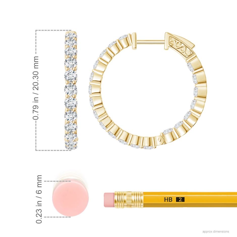 2.1mm GVS2 Round Diamond Inside Out Hoop Earrings in Yellow Gold ruler