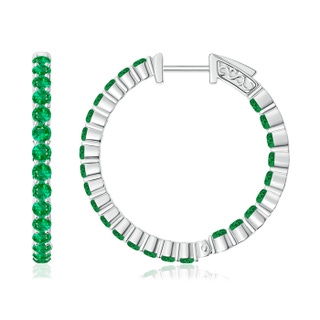 1.6mm AAA Round Emerald Inside Out Hoop Earrings in White Gold