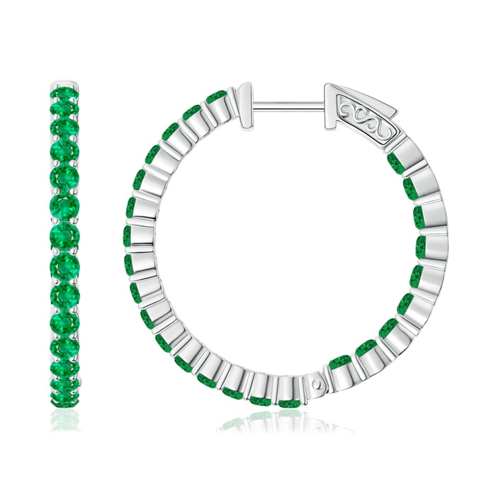 1.6mm AAA Round Emerald Inside Out Hoop Earrings in White Gold 