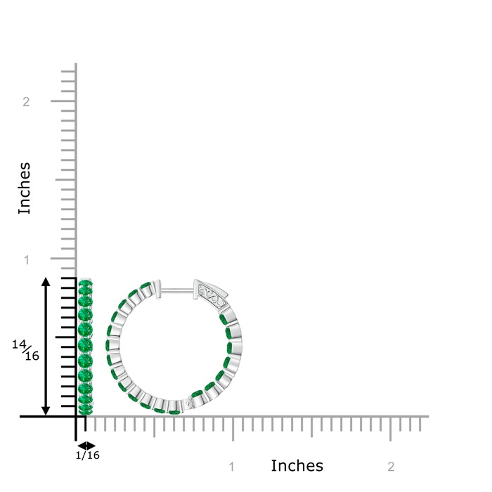 1.6mm AAA Round Emerald Inside Out Hoop Earrings in White Gold product image