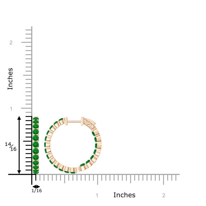 1.6mm AAAA Round Emerald Inside Out Hoop Earrings in Rose Gold product image