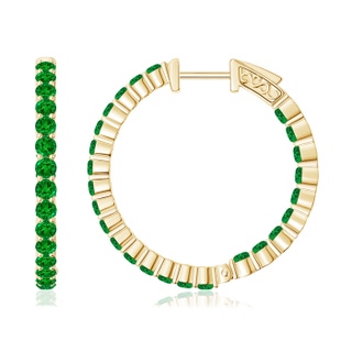 1.6mm AAAA Round Emerald Inside Out Hoop Earrings in Yellow Gold