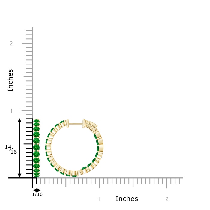 1.6mm AAAA Round Emerald Inside Out Hoop Earrings in Yellow Gold product image