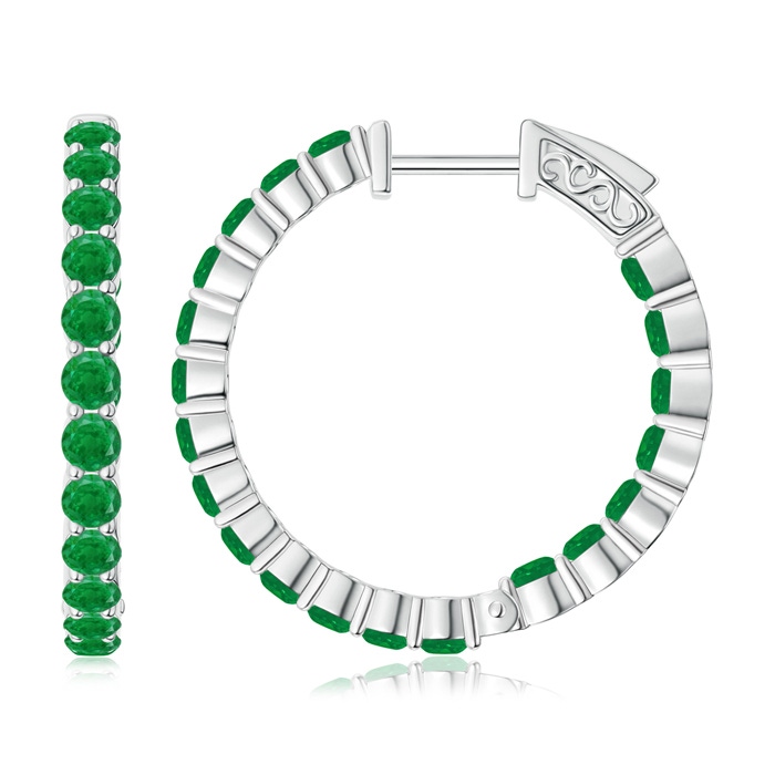 2.1mm AA Round Emerald Inside Out Hoop Earrings in White Gold 