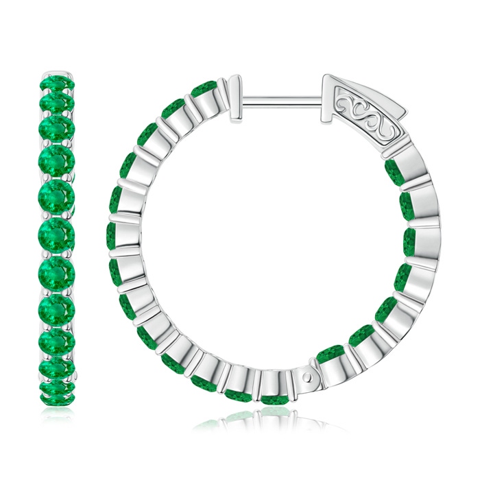 2.1mm AAA Round Emerald Inside Out Hoop Earrings in White Gold