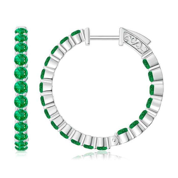 2.1mm AAA Round Emerald Inside Out Hoop Earrings in White Gold 