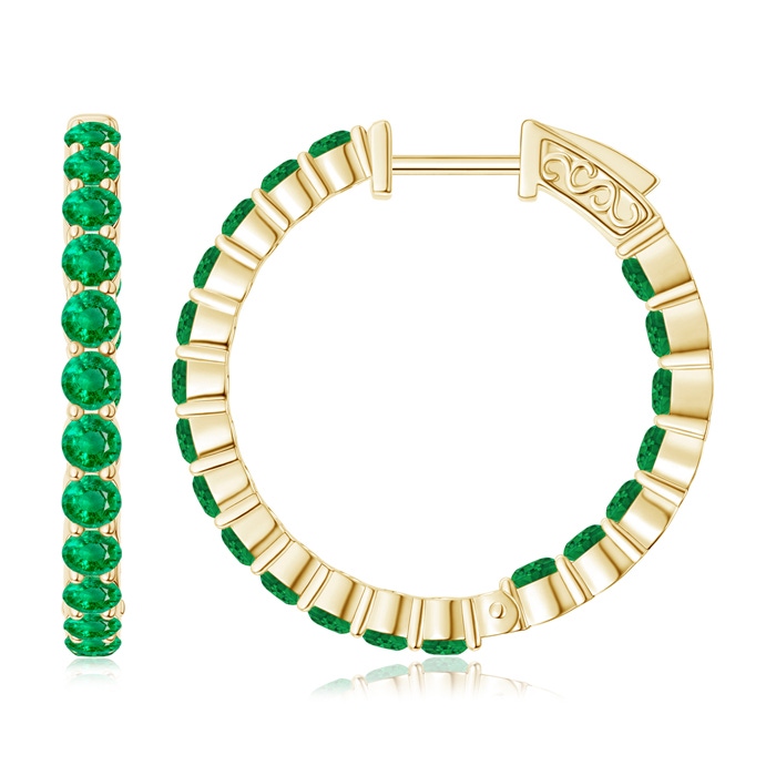 2.1mm AAA Round Emerald Inside Out Hoop Earrings in Yellow Gold 