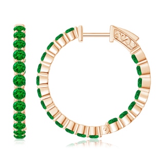 2.1mm AAAA Round Emerald Inside Out Hoop Earrings in Rose Gold