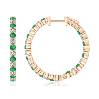 1.6mm A Round Emerald and Diamond Inside Out Hoop Earrings in 10K Rose Gold