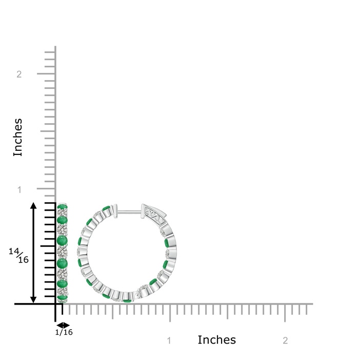 1.6mm A Round Emerald and Diamond Inside Out Hoop Earrings in White Gold product image