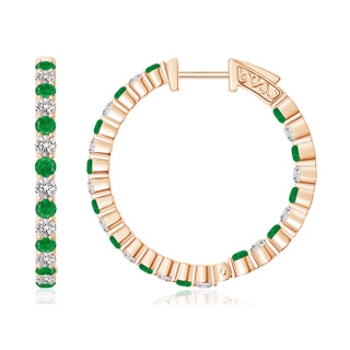 1.6mm AA Round Emerald and Diamond Inside Out Hoop Earrings in 10K Rose Gold