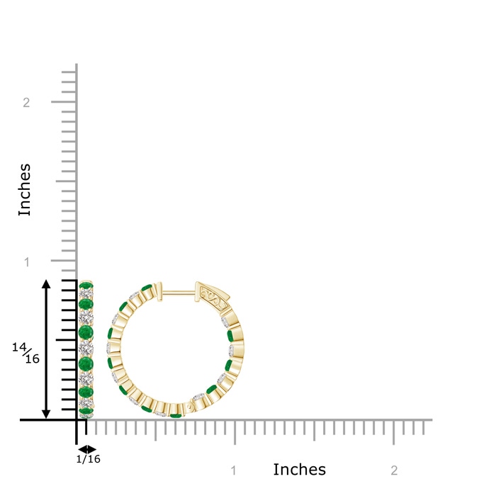 1.6mm AA Round Emerald and Diamond Inside Out Hoop Earrings in Yellow Gold product image