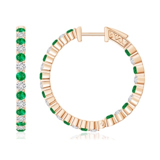 1.6mm AAA Round Emerald and Diamond Inside Out Hoop Earrings in 10K Rose Gold