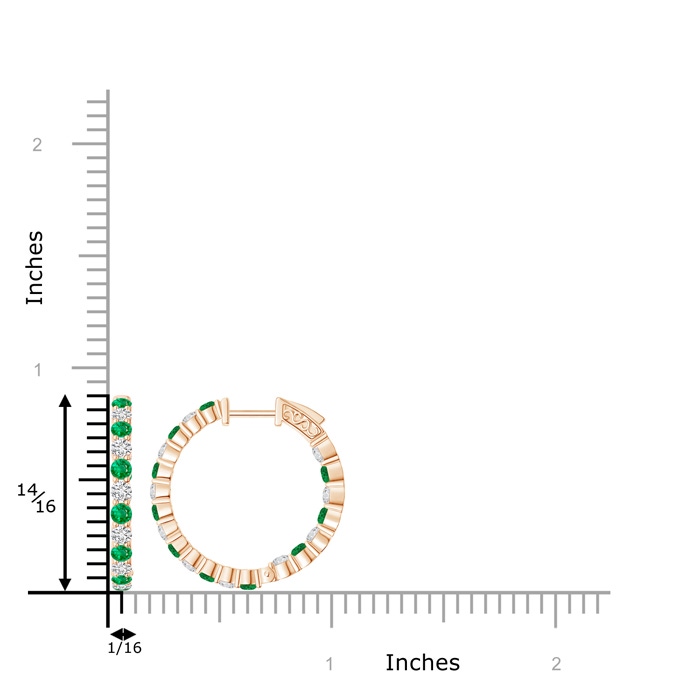 1.6mm AAA Round Emerald and Diamond Inside Out Hoop Earrings in Rose Gold product image