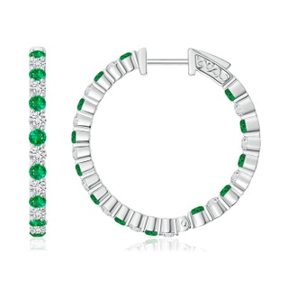 1.6mm AAA Round Emerald and Diamond Inside Out Hoop Earrings in White Gold