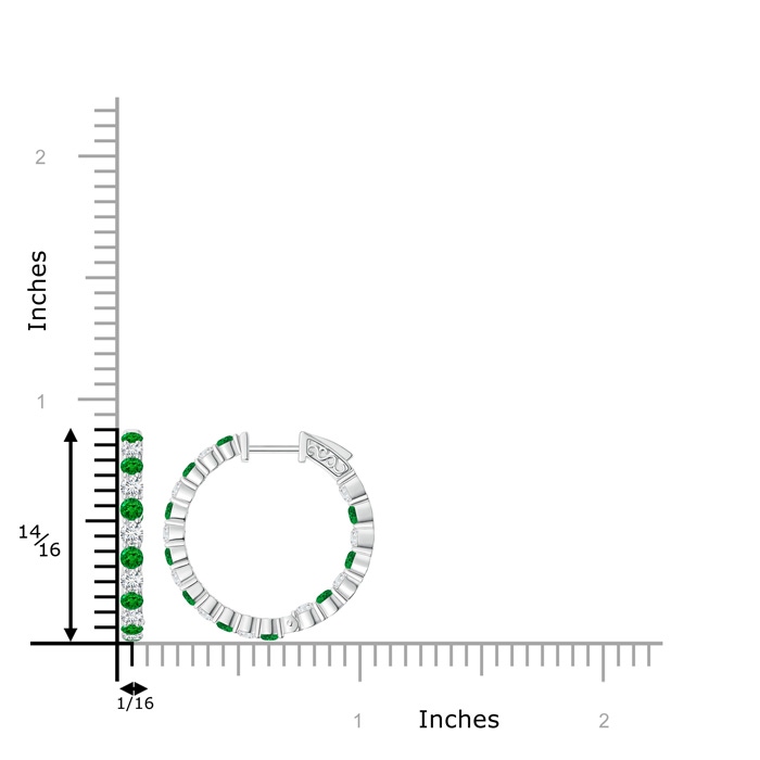 1.6mm AAAA Round Emerald and Diamond Inside Out Hoop Earrings in White Gold product image